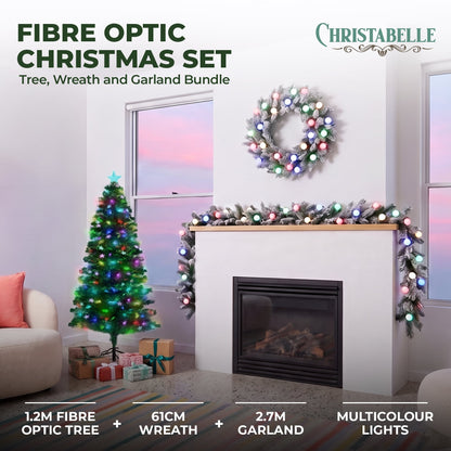 Christabelle 1.2m Pre-Lit Tree Stunning 61cm Snowy Wreath 2.7m Snowy Christmas Garland with LED