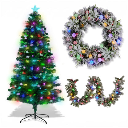 Christabelle 1.5m Pre-Lit Fibre Optic Tree Stunning 61cm Snowy Wreath 2.7m Snowy Garland with LED