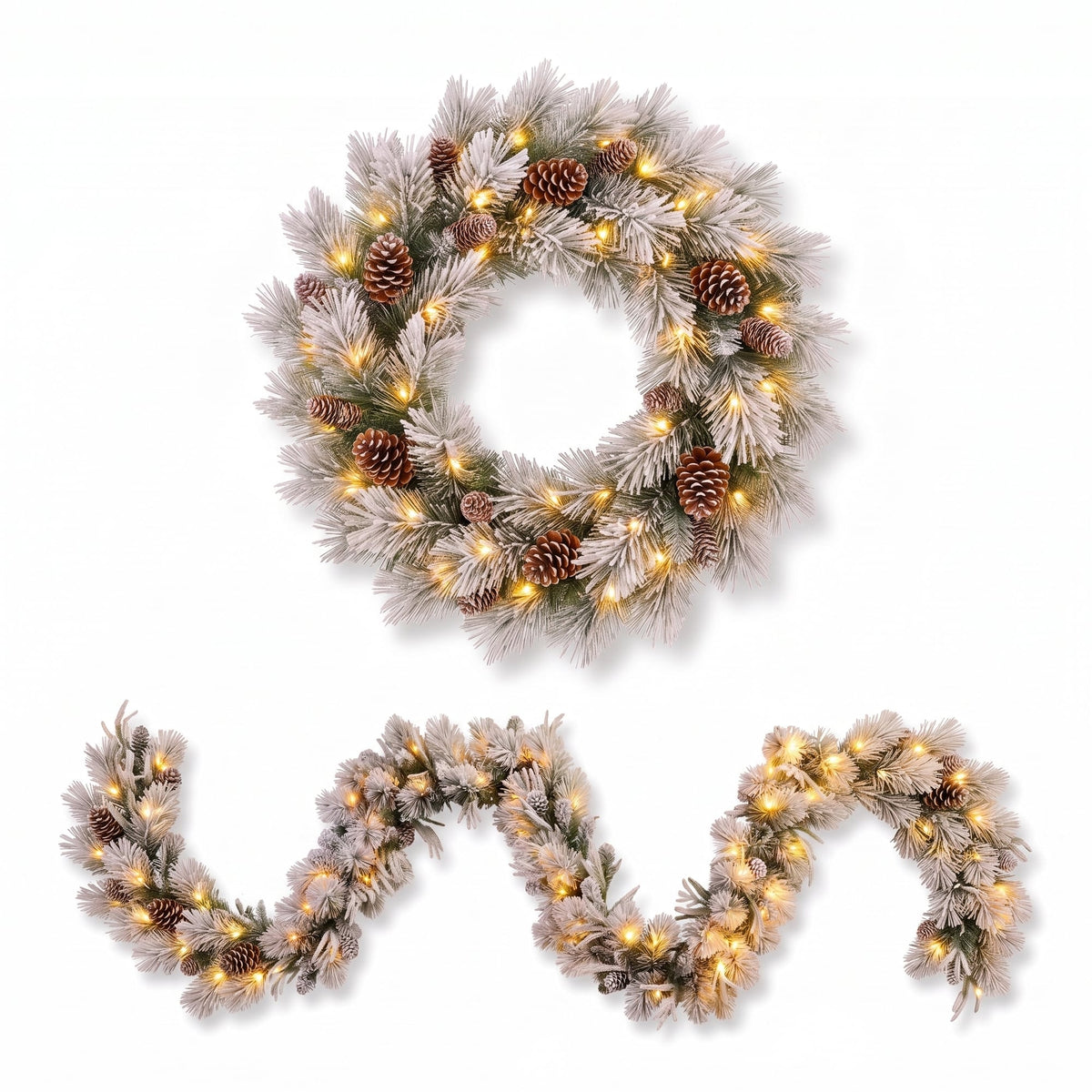 Christabelle 61cm Alpine Snow Wreath Pre-lit 2.74m Alpine Snow Christmas Garland