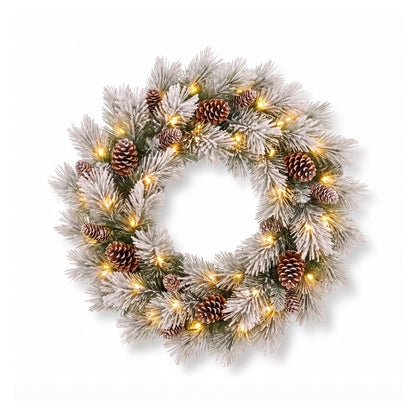 Christabelle 61cm Alpine Snow Wreath Pre-lit 2.74m Alpine Snow Christmas Garland