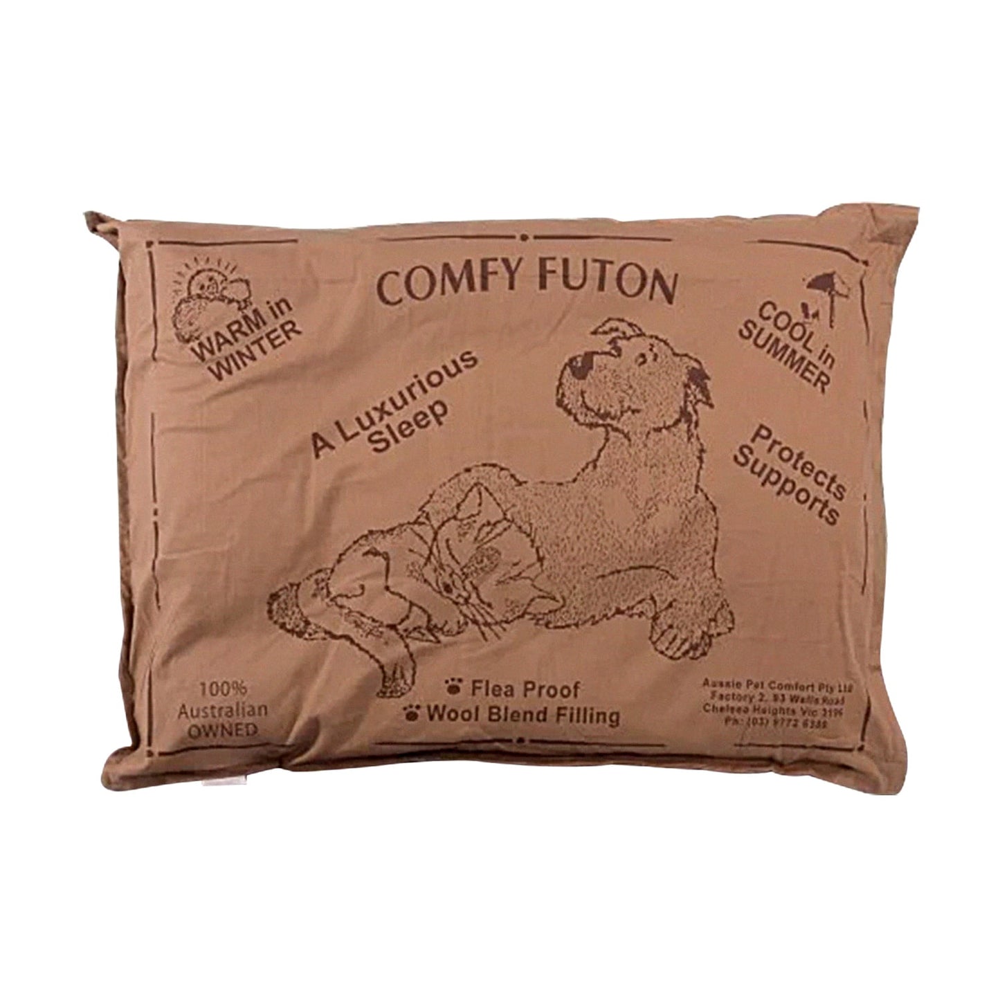 Aussie Made Extra Large Comfy Pet Futon Dog 122cm Wool Blend - Brown