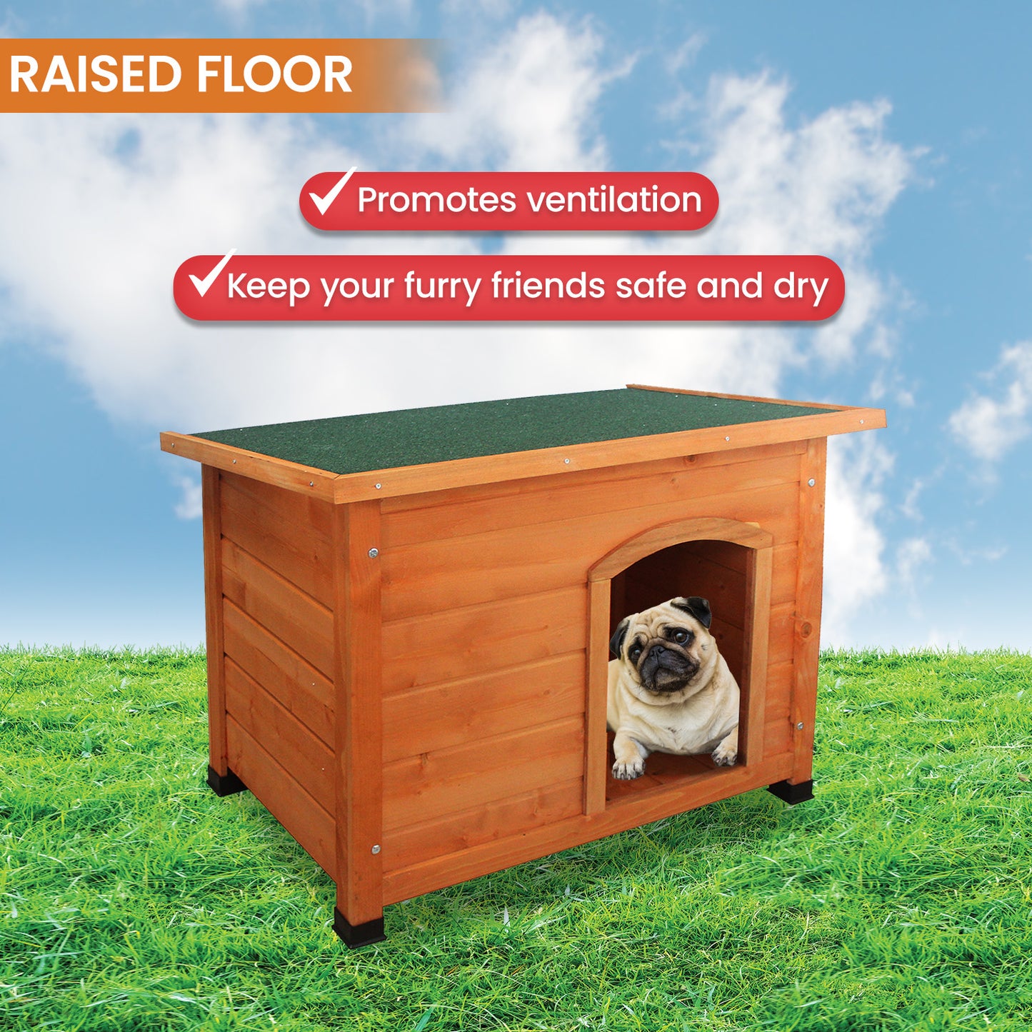 Little Buddies Weatherproof Wooden Flat Roof Dog Kennel - Medium