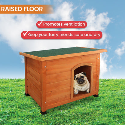 Little Buddies Weatherproof Wooden Flat Roof Dog Kennel - Medium