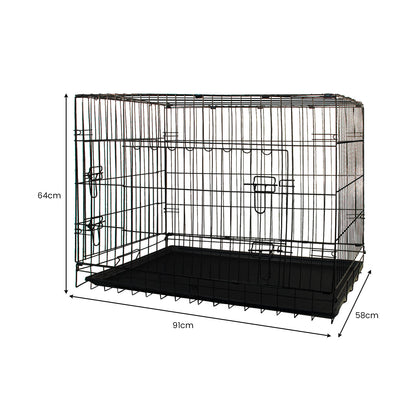 Royale 36 Inch Medium Foldable Wire Dog Crate Double Door Pet Kennel Cage with Removable Tray