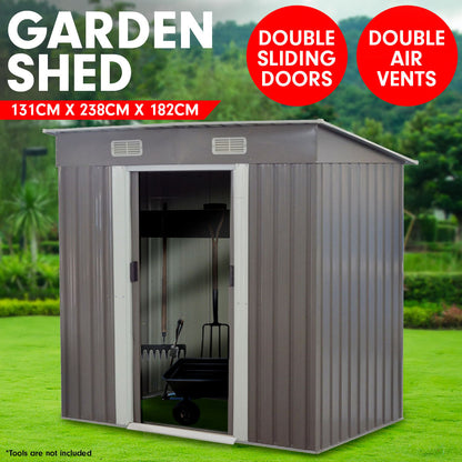 4ft x 8ft Garden Shed Flat Roof Outdoor Storage - Grey