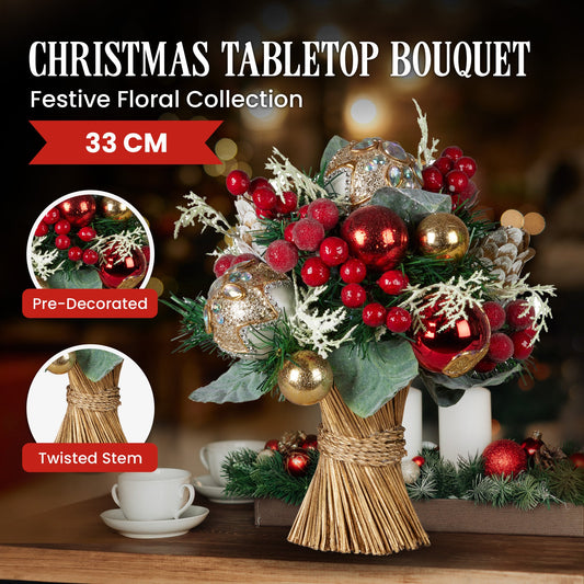 Christabelle Festive Floral Bouquet Tabletop Christmas Decoration - 33cm