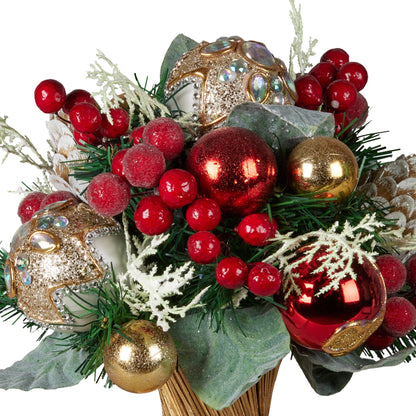 Christabelle Festive Floral Bouquet Tabletop Christmas Decoration - 33cm