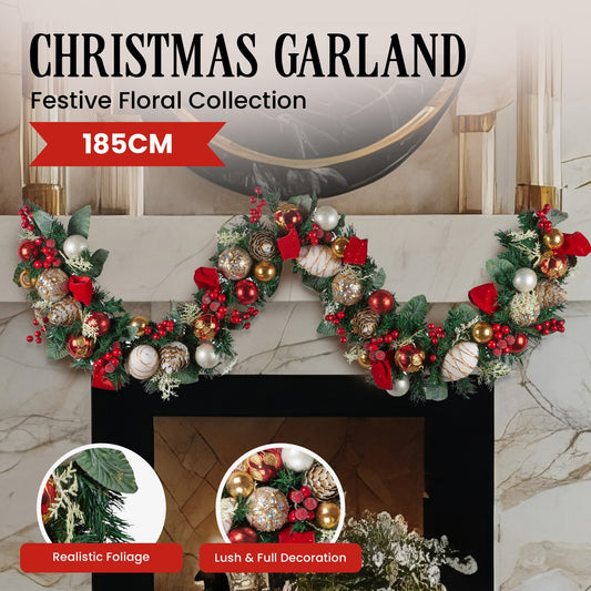 Christabelle Festive Floral Christmas Garland - 185cm