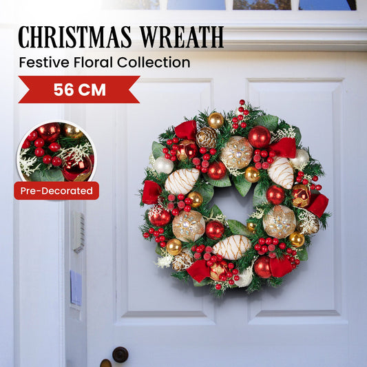 Christabelle Festive Floral Christmas Wreath - 56cm