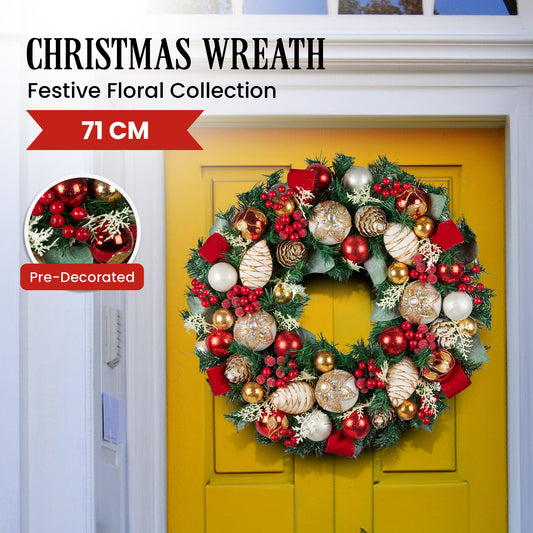 Christabelle Festive Floral Large Christmas Wreath - 71cm