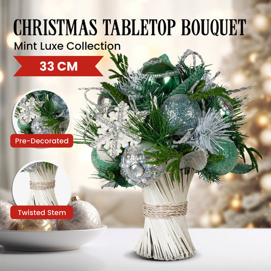 Christabelle Mint Luxe Bouquet Tabletop Christmas Decoration - 33cm