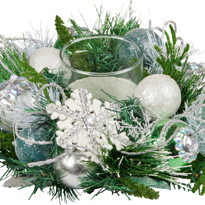 Christabelle Christmas Mint Luxe Centrepiece with Hurricane Glass - 26cm