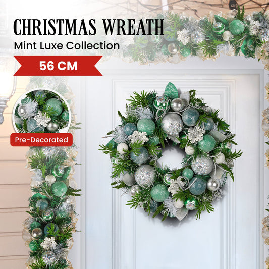 Christabelle Mint Luxe Christmas Wreath - 56cm
