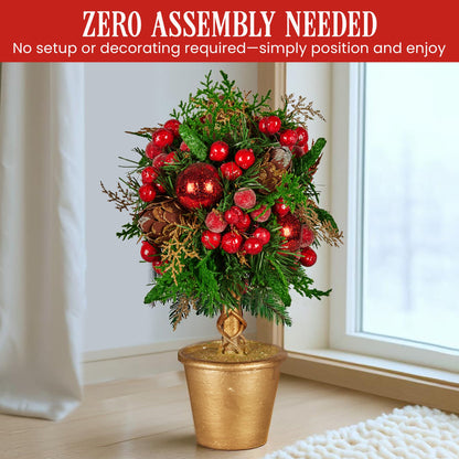 Christabelle 36cm Christmas Tabletop Topiary Berries & Baubles