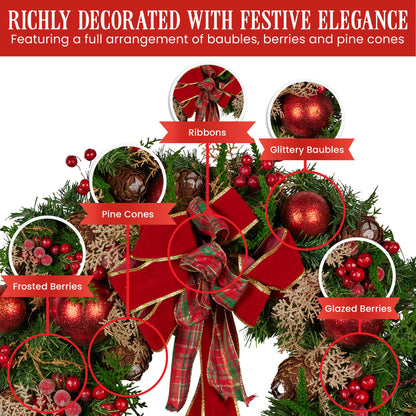 Christabelle Stunning 56cm Christmas Wreath Lush Red Baubles Berries Pine Cones and Bow Front Door Decoration