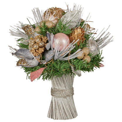 Christabelle 33cm Christmas Bouquet Floral Arrangement with Jewelled Baubles Berries Flowers Pine Cones