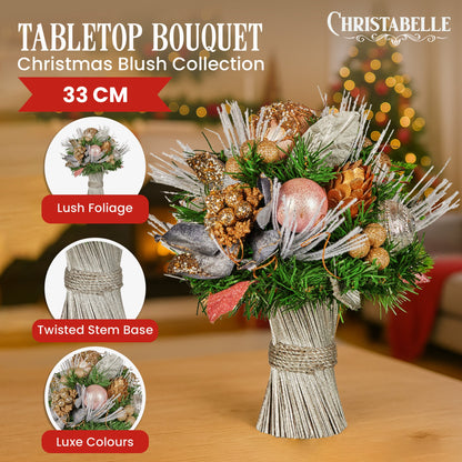 Christabelle 33cm Christmas Bouquet Floral Arrangement with Jewelled Baubles Berries Flowers Pine Cones