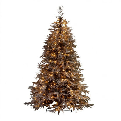 Christabelle 2.3m 7.5ft Midnight Snow Christmas Tree Pre Lit Warm White LED Black Foliage Flocked Hinged Branches Home