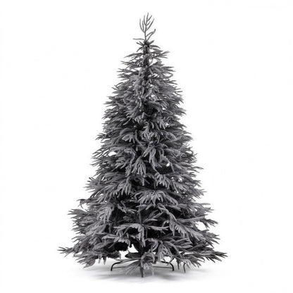 Christabelle 2.3m 7.5ft Midnight Snow Christmas Tree Pre Lit Warm White LED Black Foliage Flocked Hinged Branches Home