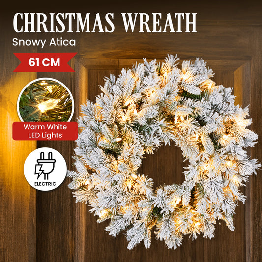 Christabelle Christmas Wreath Snowy Atica Pre-Lit with LED Lights Front Door Decoration Ornament