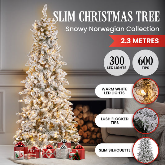 Christabelle 7.5ft Christmas Tree with Lights- Snowy Norwegian Slimline