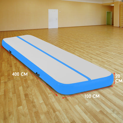 Powertrain Airtrack 20cm Thick 4m x 1m Inflatable Gymnastics Tumbling Mat Air Track - Blue