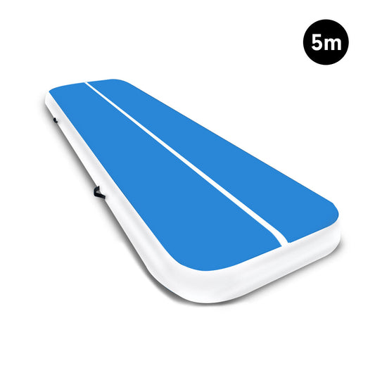 Powertrain Airtrack 20cm Thick 5m x 1m Inflatable Gymnastics Tumbling Mat Air Track - Blue