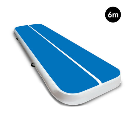 Powertrain Airtrack 20cm Thick 6m x 1m Inflatable Gymnastics Tumbling Mat Air Track - Blue