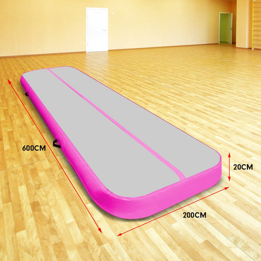 Powertrain Airtrack 20cm Thick 6m x 2m Inflatable Gymnastics Tumbling Mat Air Track - Pink