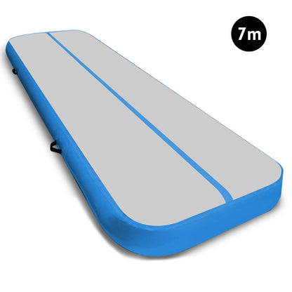 Powertrain Airtrack 20cm Thick 7m x 1m Inflatable Gymnastics Tumbling Mat Air Track - Blue