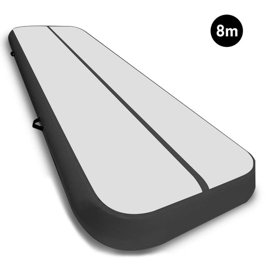 Powertrain Airtrack 20cm Thick 8m x 1m Inflatable Gymnastics Tumbling Mat Air Track - Black