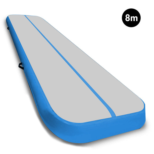 Powertrain Airtrack 20cm Thick 8m x 1m Inflatable Gymnastics Tumbling Mat Air Track - Blue