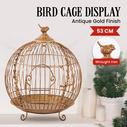 Christabelle Antique Gold Bird Cage Display Metal Christmas Decor