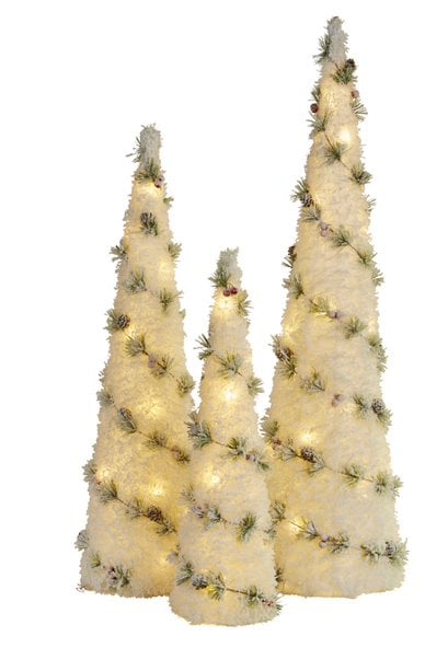 Christabelle 3 Piece Snowy Tabletop Christmas Tree Set with Lights