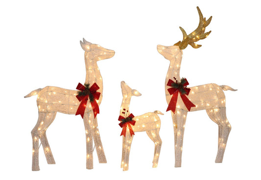 Christabelle Set of 3 White Mesh Outdoor Christmas Display Reindeer with Lights