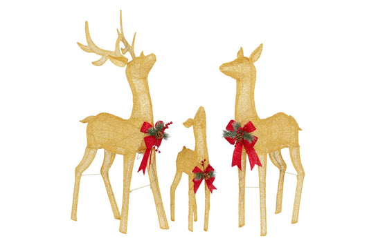 Christabelle Set of 3 Gold Mesh Outdoor Christmas Display Reindeer with Lights