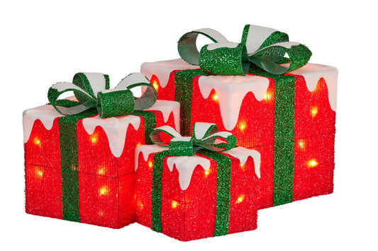 Christabelle 3 Piece Christmas Present Display Set with Lights - Red Finish
