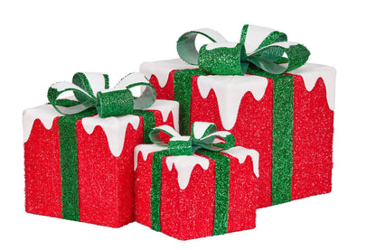 Christabelle 3 Piece Christmas Present Display Set with Lights - Red Finish