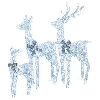 Christabelle Christmas Reindeer Display Set 3 Indoor Outdoor Decorations Acrylic Beads Cool White LED Lights Silver