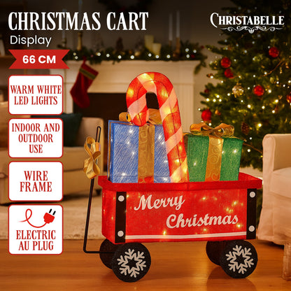 Christabelle Christmas Cart Display Candy Cane Presents LED Lights Indoor Outdoor Front Yard Decoration Ornament