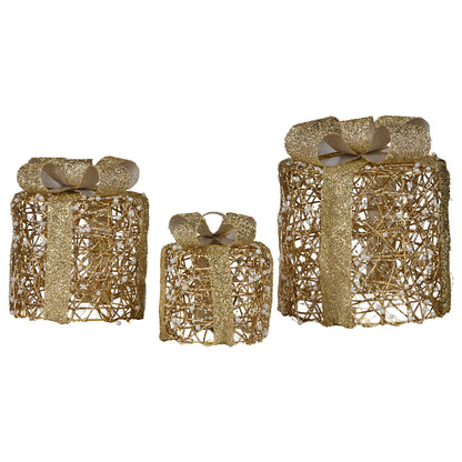 Christabelle Battery Operated Golden Cylindrical Christmas Gift Boxes with Lights - Set of 3