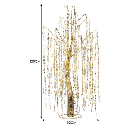 Christabelle Silver Willow Tree 120cm Christmas Display Warm White LED Lights Flexible Branches & Hanging Strands