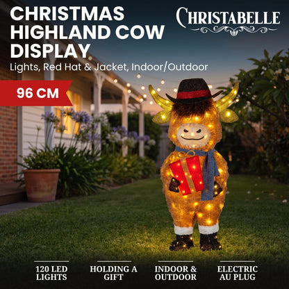 Christabelle 96cm Highland Cow Christmas Light Up Display LED Novelty Animal Gift Outdoor Indoor Xmas Yard Lawn Statue