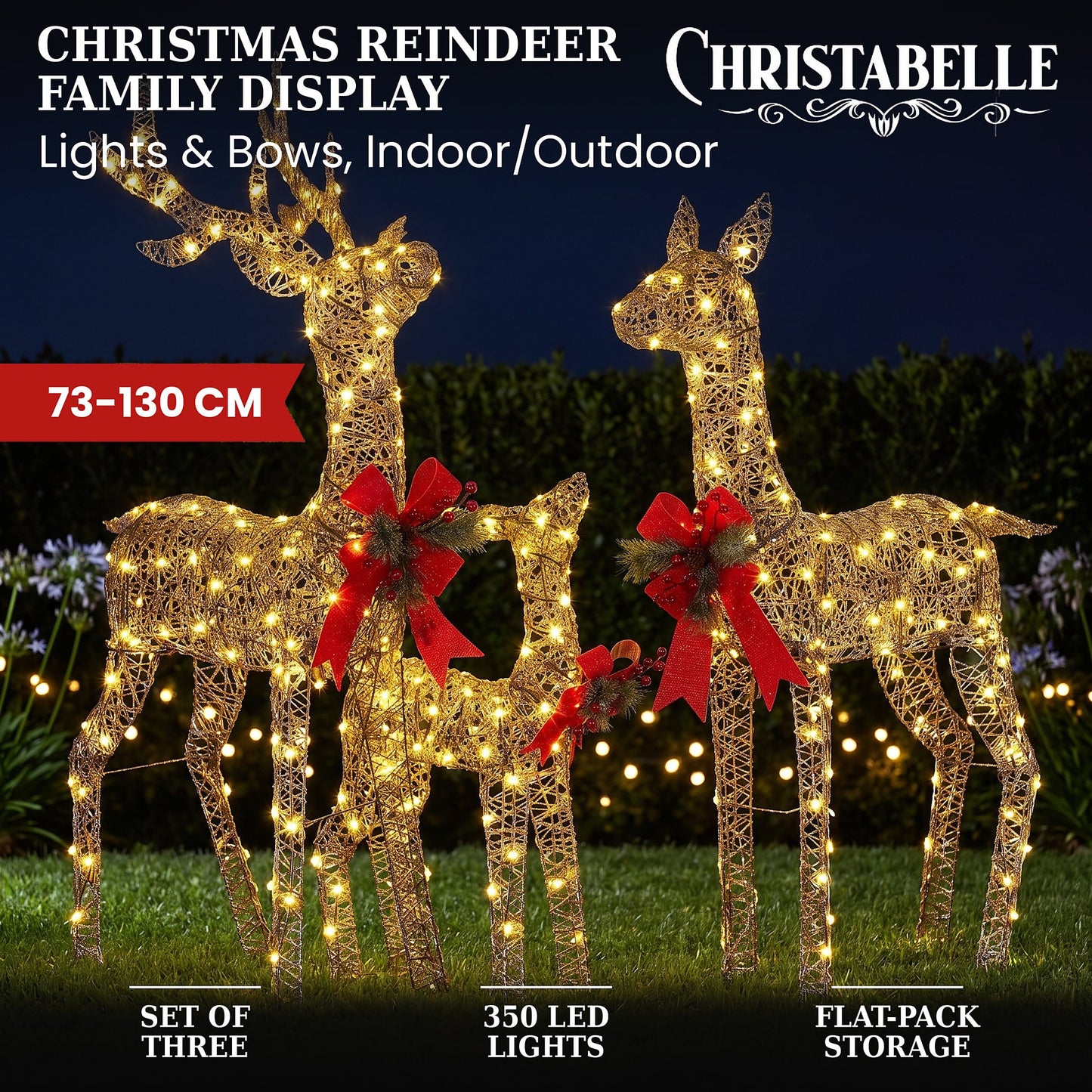 Christabelle 3 Reindeer Family Christmas Light Up Display 1.3m LED Outdoor Indoor Xmas Yard Lawn Statue Home Decor