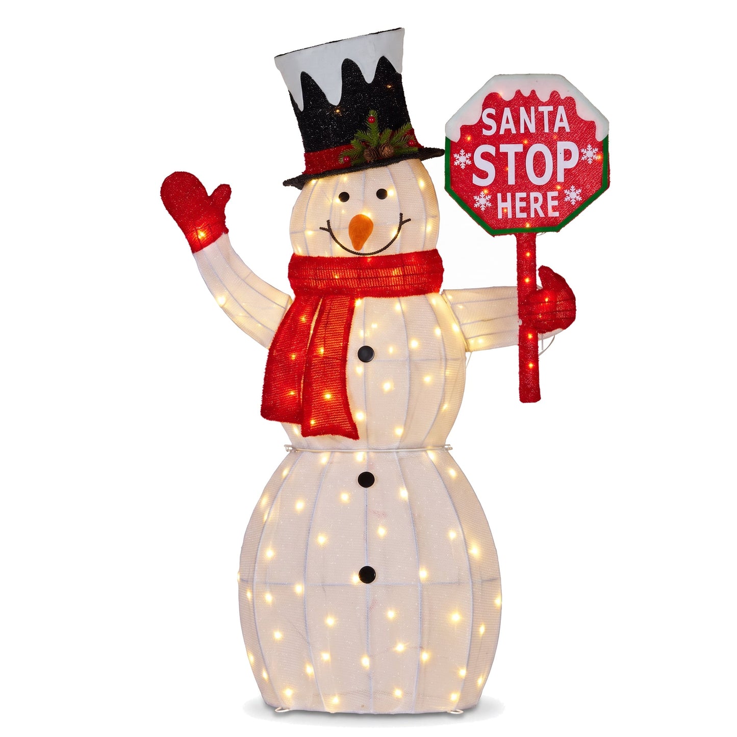Christabelle 1.21m Snowman Christmas Light Up Display LED Santa Stop Here Sign Outdoor Indoor Xmas Yard Lawn Statue