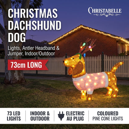 Christabelle 73cm Dachshund Dog Christmas Light Up Display Pine Cone Lights Outdoor Indoor Xmas Yard Lawn Statue