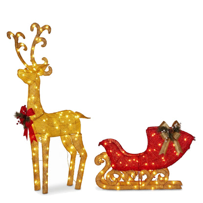 Christabelle 1.62m Reindeer Sleigh Christmas Light Up Display Warm White LED Outdoor Indoor Xmas Yard Lawn Statue