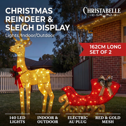 Christabelle 1.62m Reindeer Sleigh Christmas Light Up Display Warm White LED Outdoor Indoor Xmas Yard Lawn Statue