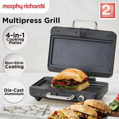 Morphy Richards MREMP4TNM Titanium 900W Multipress Jaffle Panini Waffle Pie 4 Plates Non-Stick Press Sandwich Maker