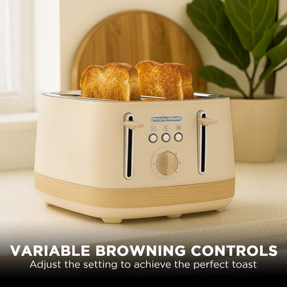 Morphy Richards Essence Scandi 4-Slice Toaster Deep Self-Centring Slots, Browning Control Cancel Reheat & Defrost